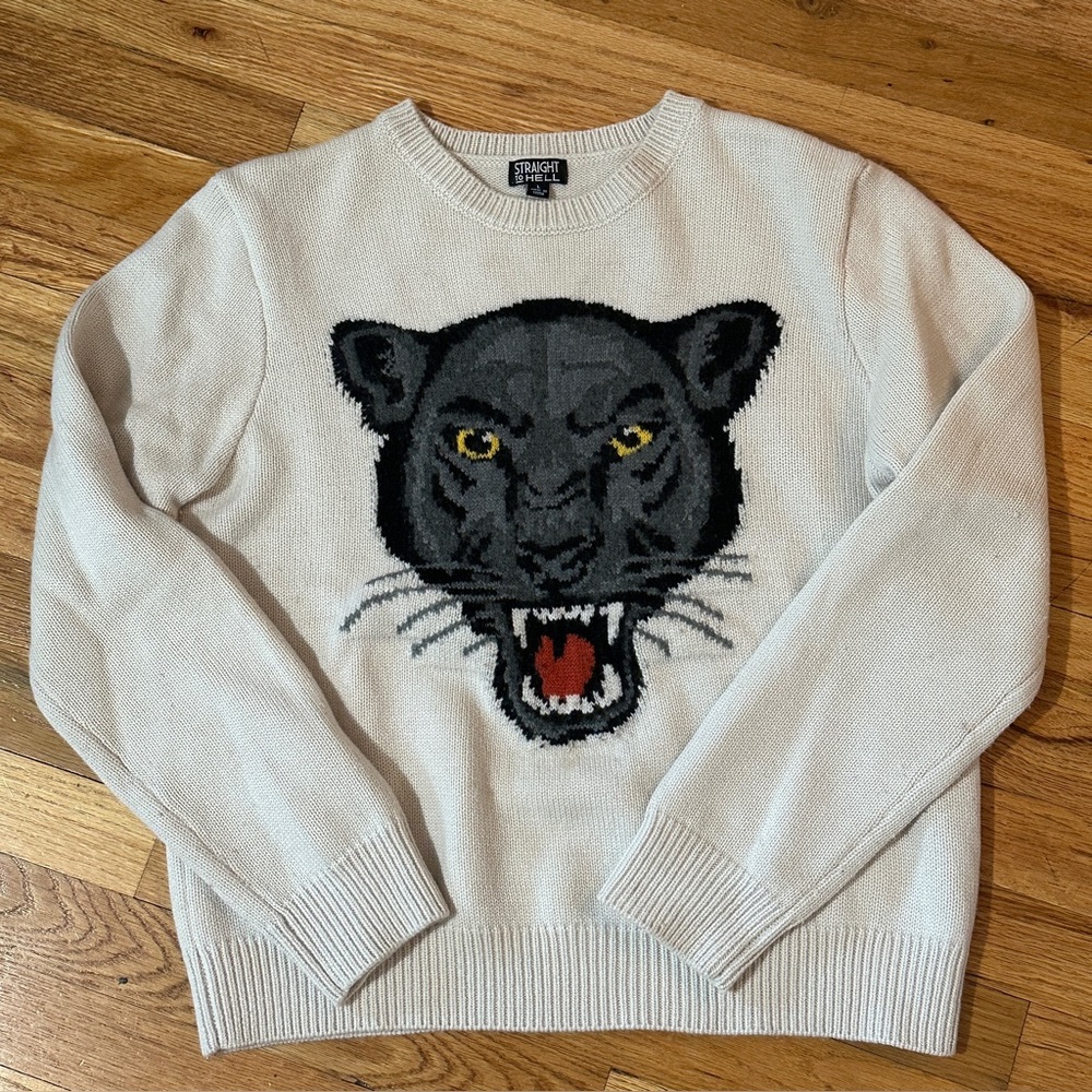 Straight to Hell Women's sweet revenge Cream Panther Sweater - Picture 3 of 8
